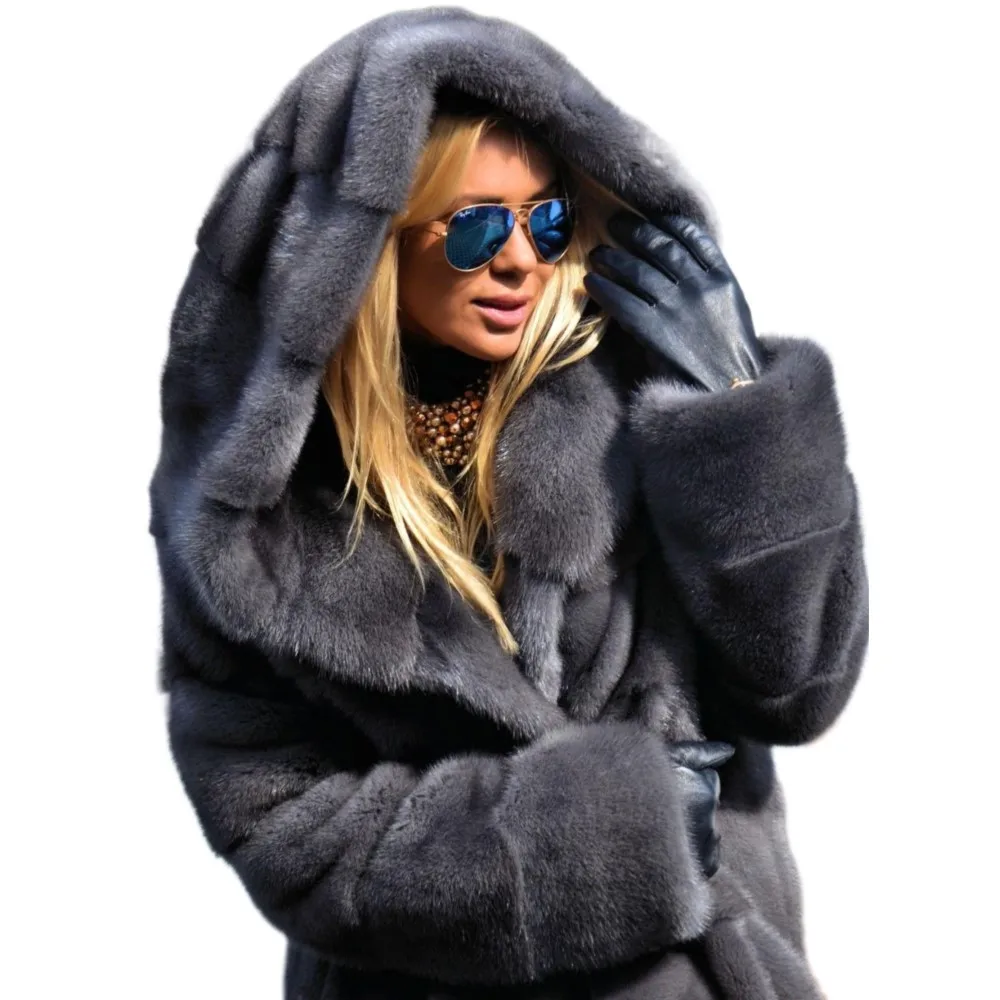 Mink Fur Coat For Women Winter Real Fur Jacket With Hoods Nature Full Pelt Mink Luxury Outerwear Ladies Cold-Resistant Overcoat
