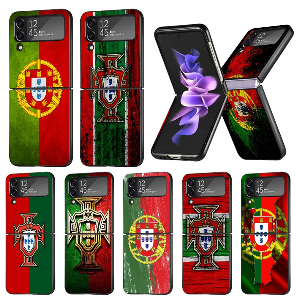 

Portugal Flag Portuguese Hard Black Cover for Samsung Galaxy Z Flip 4 3 5G Phone Case Flip4 Flip3 Pattern Luxury Shockproof Capa