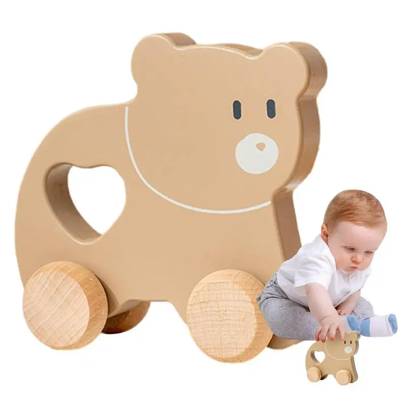 

Деревянная игрушка с колесами, мультяшный кролик/медведь, автомобиль, милая форма, захват, инерционная круглая тележка, игрушка для малышей, подарки для прорезывания зубов