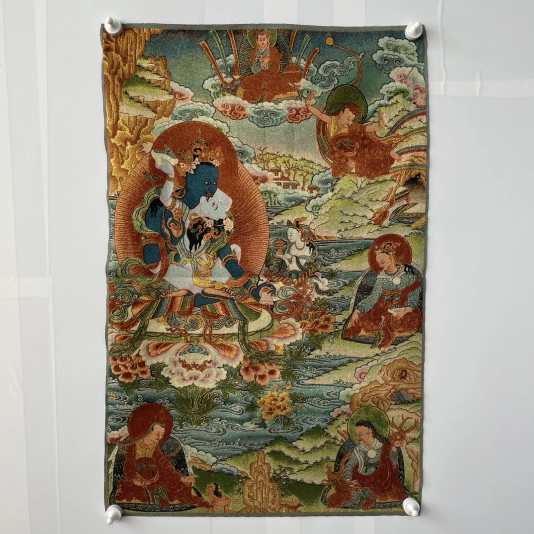 

China Embroidery Silk Thangka Fengshui Wealth" Bodhisattva Buddha " Painting Mural Handicraft Household Decoration#65