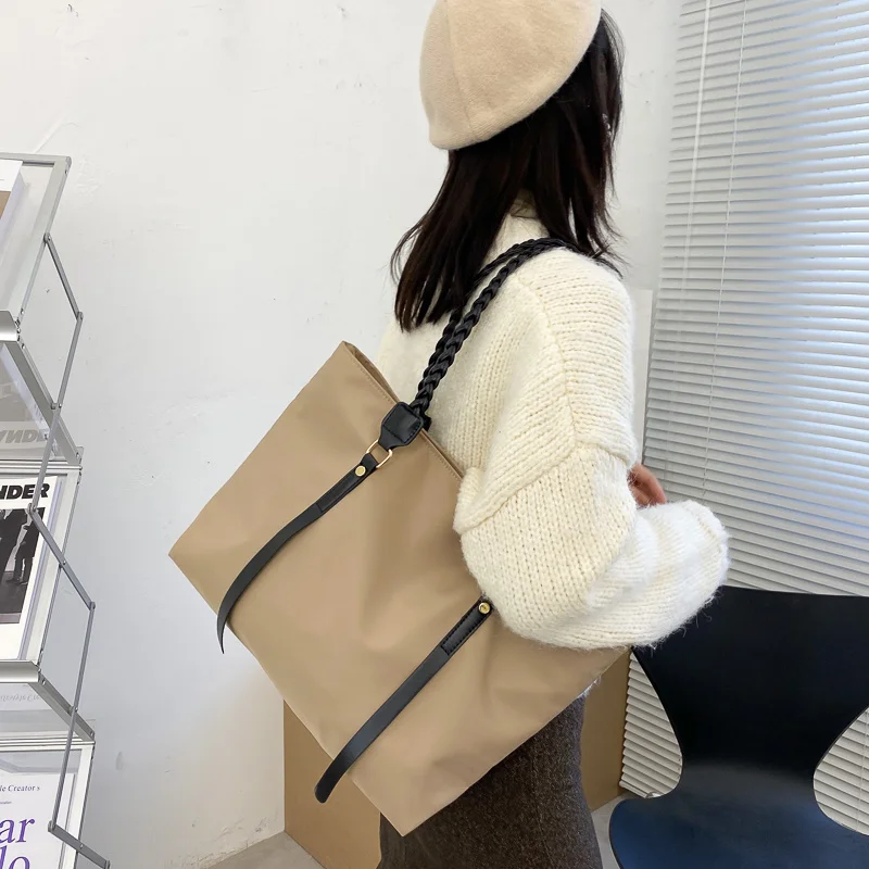 

Canvas bag for woman large size shopping bags high quality waterproof water nylon weave totes handbag shoulder woman 2022