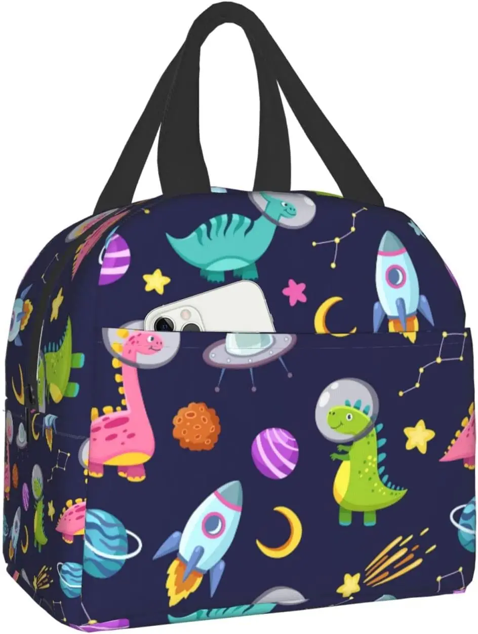 

Dinosaur With Stars Pattern Space Lunch Bags For Women Portable Cooler Tote Bag Large Reusable Insulated Lunch Box Picnic Work