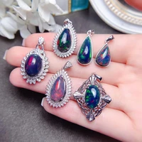 meibapj 6 styles natural black opal pendant necklaces 925 pure silver colorful stone fine wedding jewelry for women
