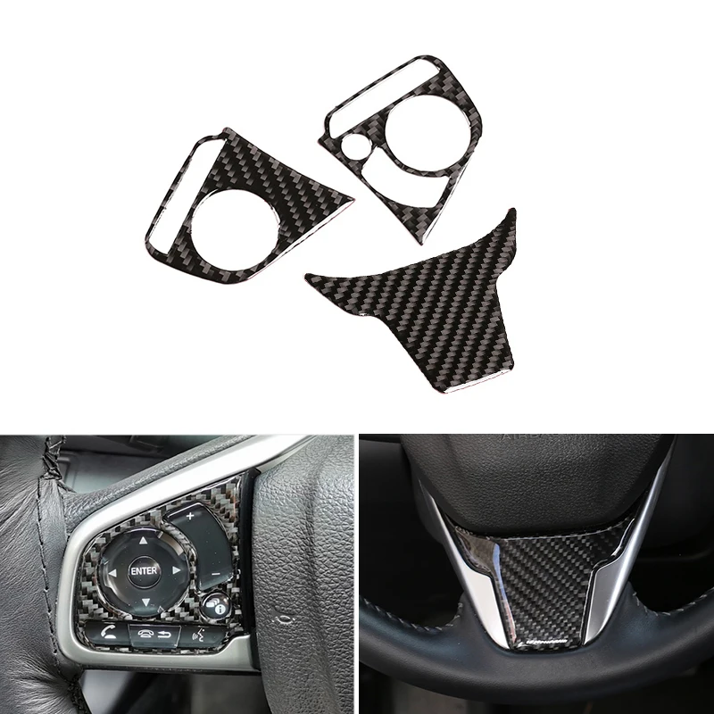 

Автомобильный Стайлинг, панель рулевого колеса из настоящего углеродного волокна, отделка для Honda Civic 10 поколения 2016 2017 2018 2019, автомобильные ...
