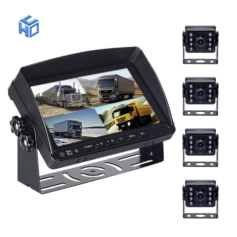

7 inch Quad Split Monitor 4 Pcs Rear Vision Camera Systems 360 Vision Camera System For 12V Car Truck