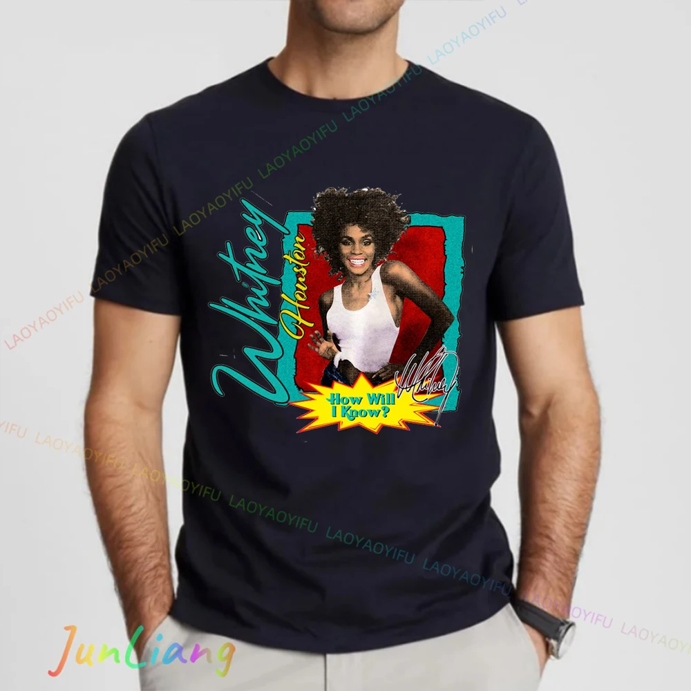 Комфортная дышащая одежда с короткими рукавами и принтом Whitney Houston 100% хлопок