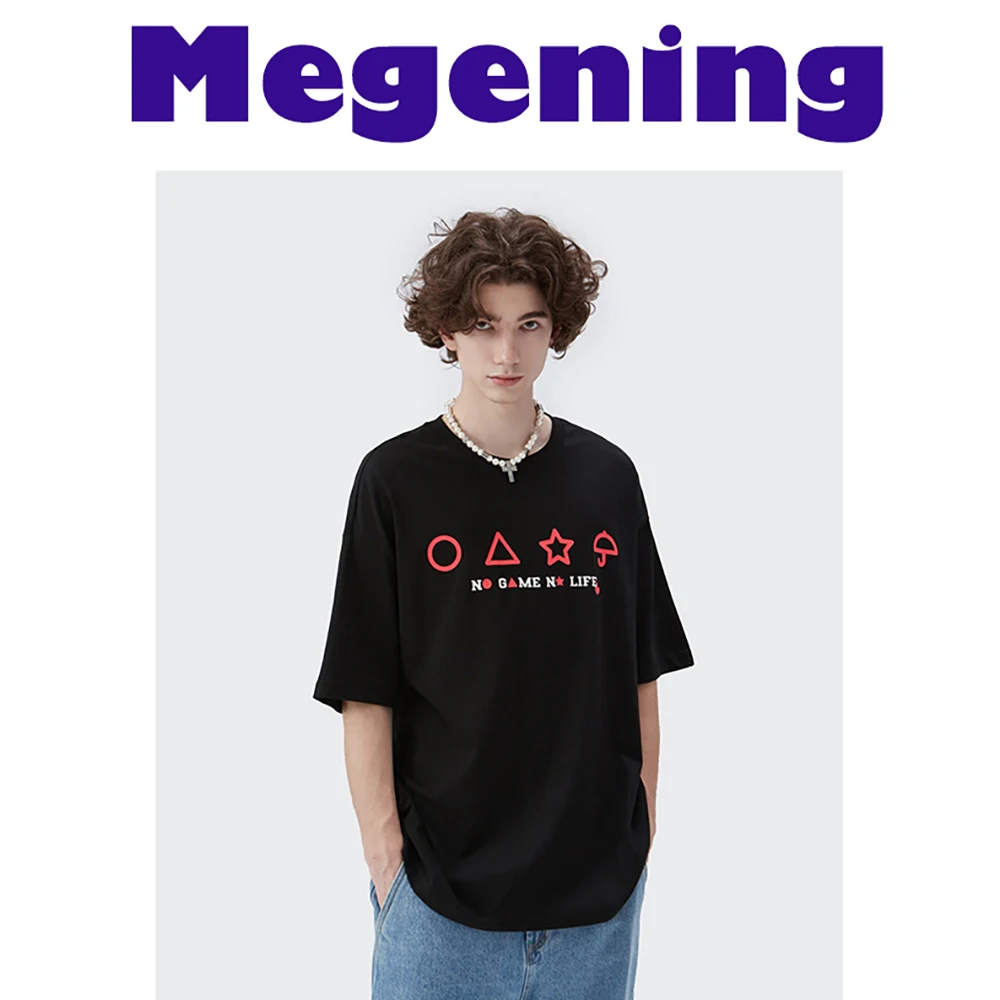 

2022 Geometric Print Loose Fit Men's Short Sleeve T-Shirt Oversized Streetwear 100%Cotton Summer Tee Streetwear Cool Art Tops