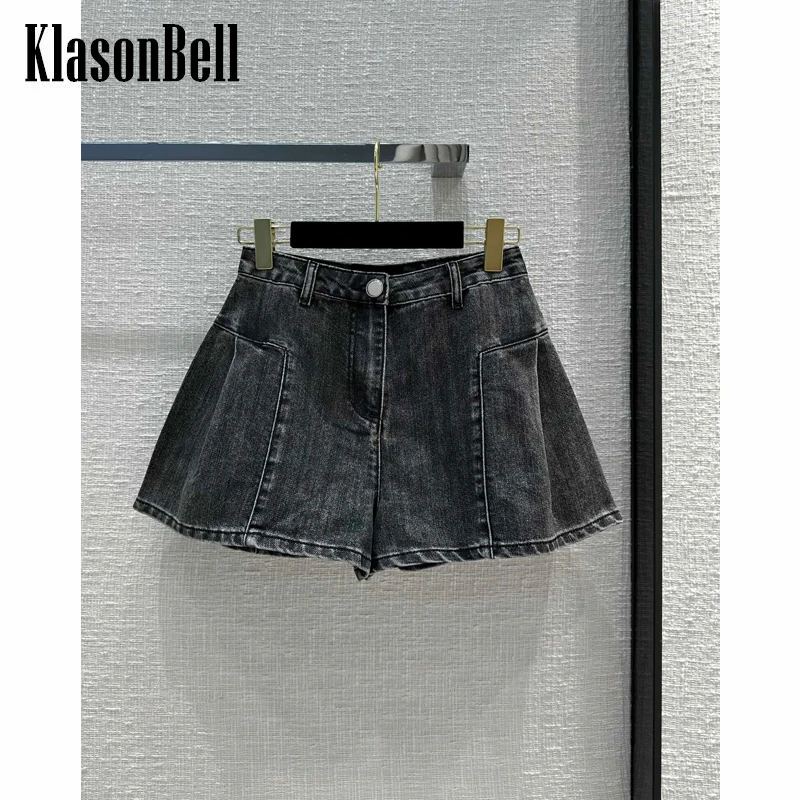 12.17 KlasonBell Fashion Washed Distressed Flared Denim Shorts Skirt Women