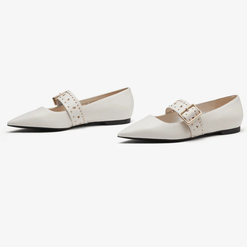 New Woman Flats Pointed Toe Ballerina Women Leather Belt Strap Shoes Ladies Shallow Slip On Ballets OL Office Dress Work Loafers
