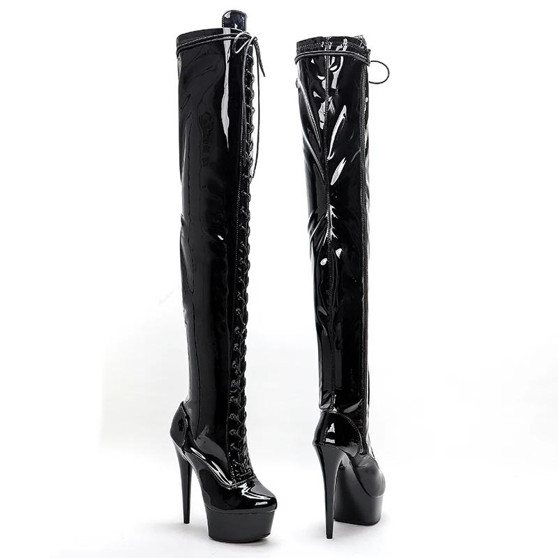 Leecabe 15CM/6Inches  Patent PU  upper High Heel platform Boots Closed toe  Pole Dance boot