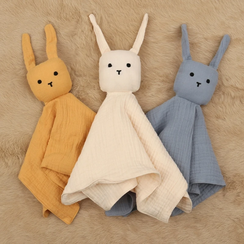 

Хлопковые успокаивающие полотенца в виде кролика, кукла для новорожденных с чувствительной кожей, идеально подходит для реестров ребенка, натуральное мультяшное успокаивающее полотенце