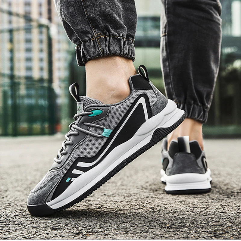 

Men Mesh Sneakers Breathable Comfortable Non-slip Running Shoes Grey Men Casual Lightweight Lace-up Sneakers Zapatillas Hombre