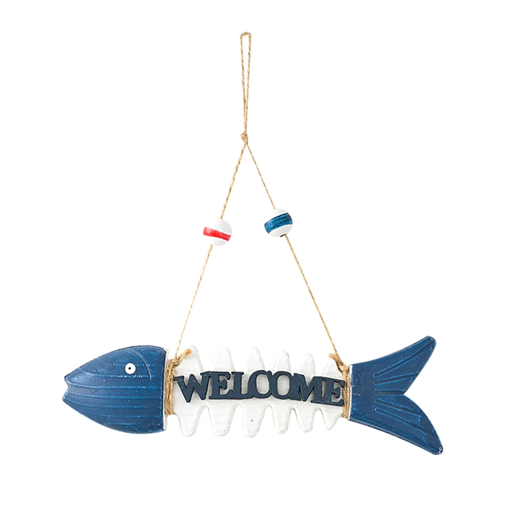 

Mediterranean Style Wall Plaques Wooden Fish-bone Welcome Sign Hanging Board