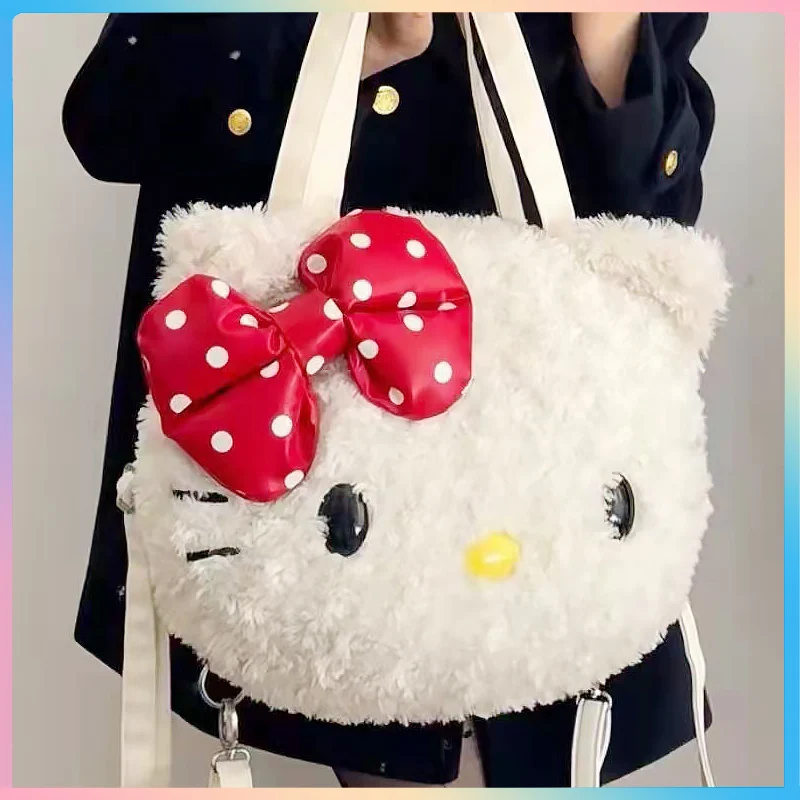 

Miniso Sanrios Hellokitty Shoulder Bags Plush Bag for Women's Autumn and Winter Japanese Large Tote Bag Handbags Purses Satchel