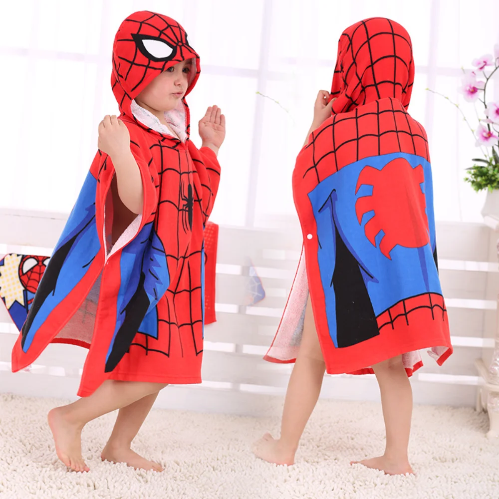 Spiderman Captain America Mcqueens Car  Children Hooded Cotton Cloak Kids Swimming Beach Towel Robe