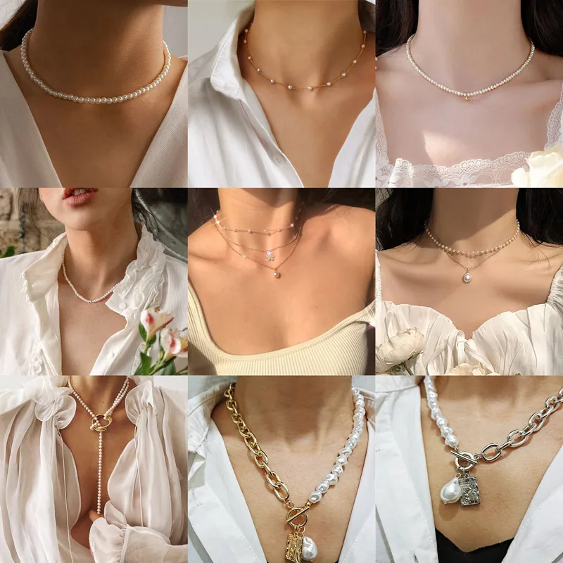 

WUKALO Elegant Big White Imitation Pearl Beads Choker Clavicle Chain Necklace For Women Wedding Jewelry Collar 2022 New