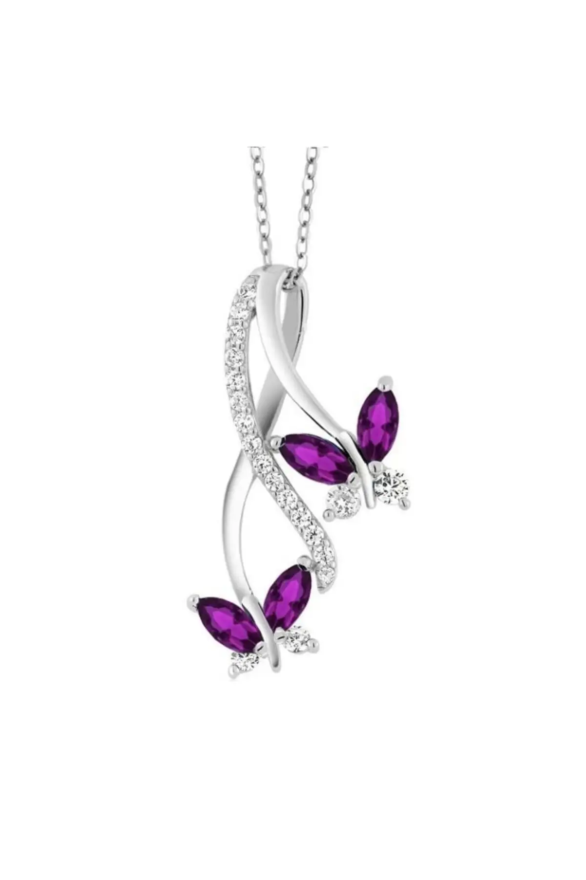 Infinity Diamond Model Amethyst Stone Butterfly Woman Sterling Silver Necklace