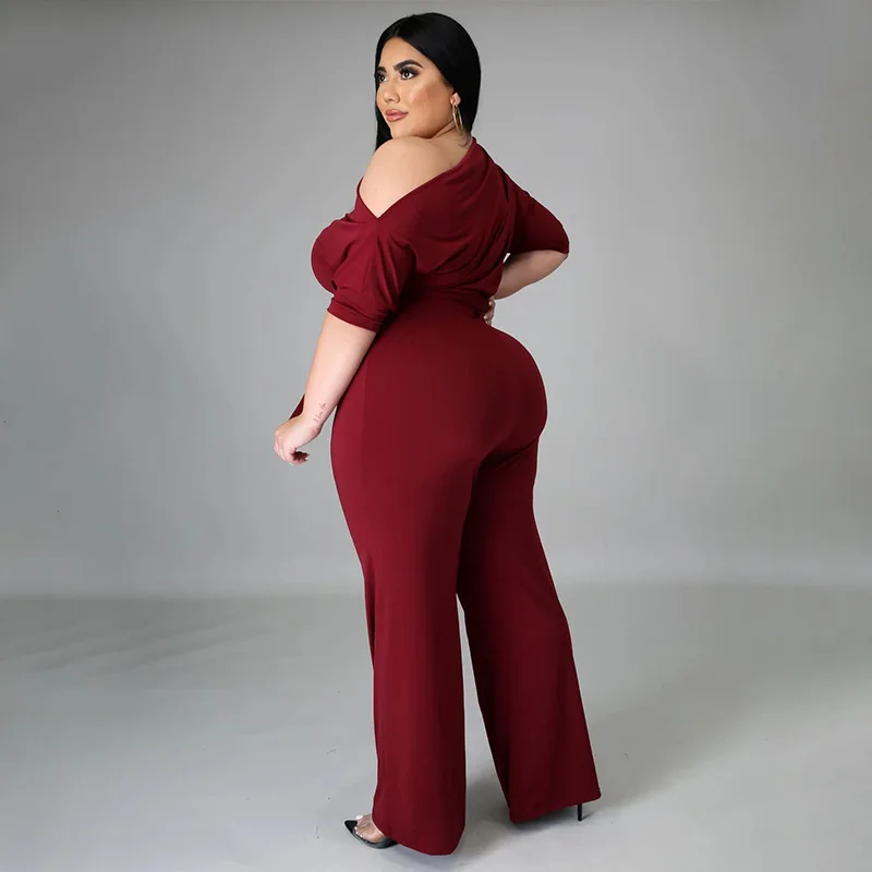 Plus Size Elegant Party Jumpsuit For Women Solid One Piece Outfit 2022 Fall Female Belt Jumpsuit Lady Designer Wide Leg Pants