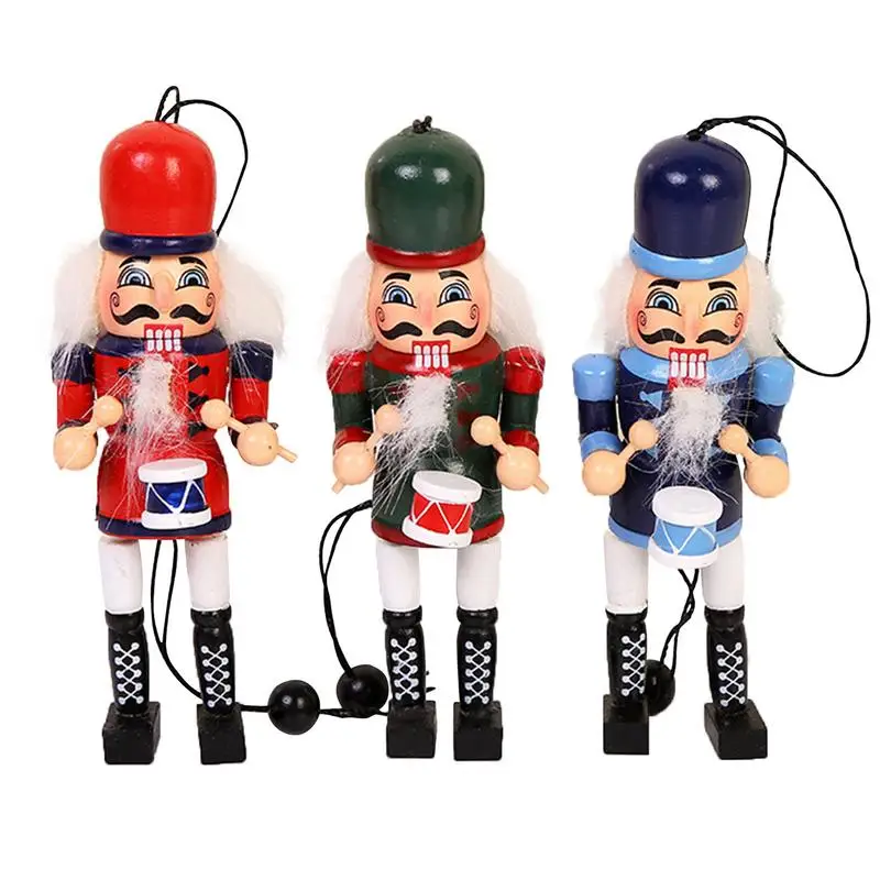 

3Pcs Wooden Nutcracker Doll Soldier Miniature Figurines Vintage Handcraft Puppet New Year Christmas Ornaments Home Decor