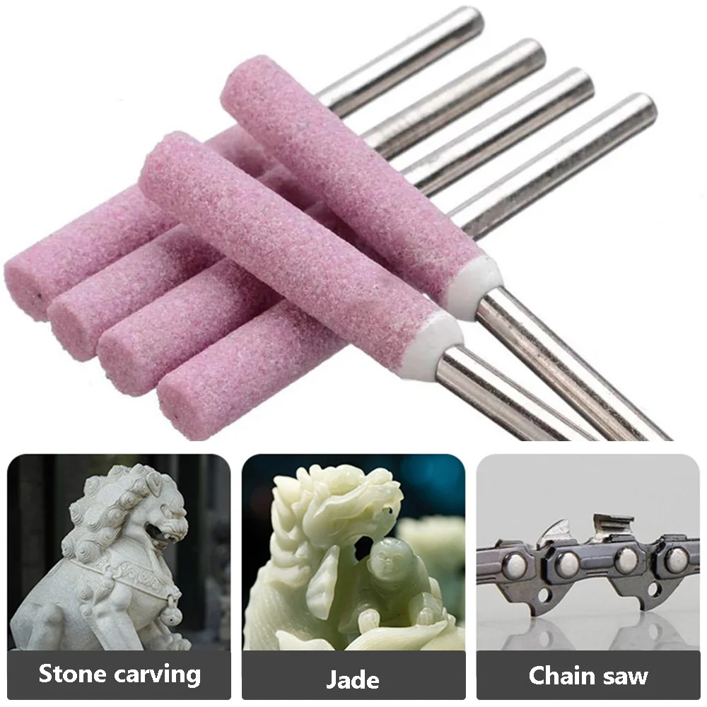

5pcs Chain Saw Grinding Head 4mm Diameter 45mm Length Pink Diamond Grinding Head For 1/4 3/8 Inch Pitch Chain Saws Rotary Tools