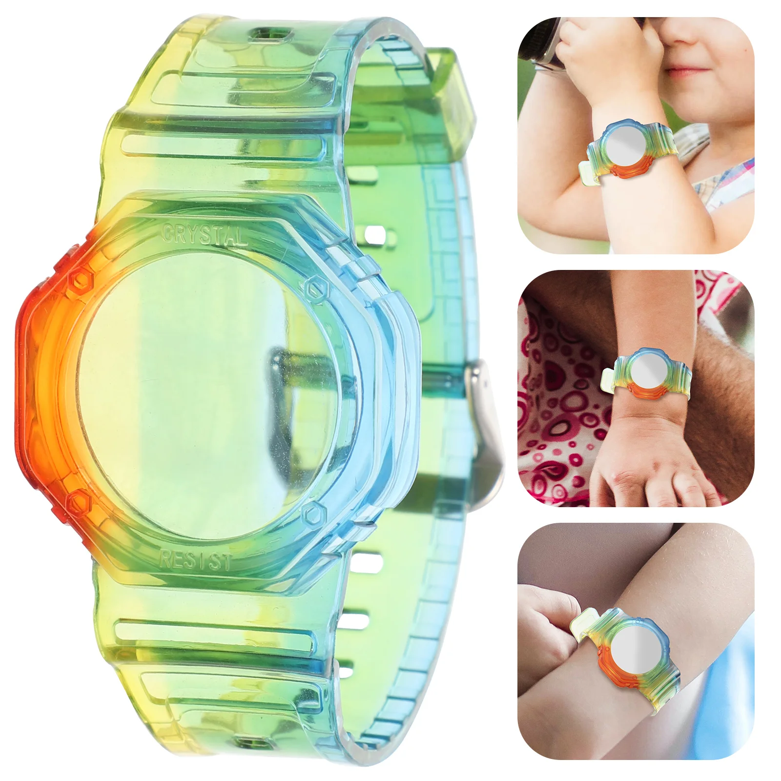

Wristband Watch Air Tag Kids Waterproof Protector Stainless Steel Iridescent Watchband Bracelet Holder Child Watches