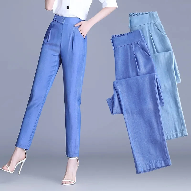 

Women's Ice Silk Jeans Spring Summer New Casual Denim Pants All-match Nine-point Trousers Women's High Waist Pencil Harem Pants