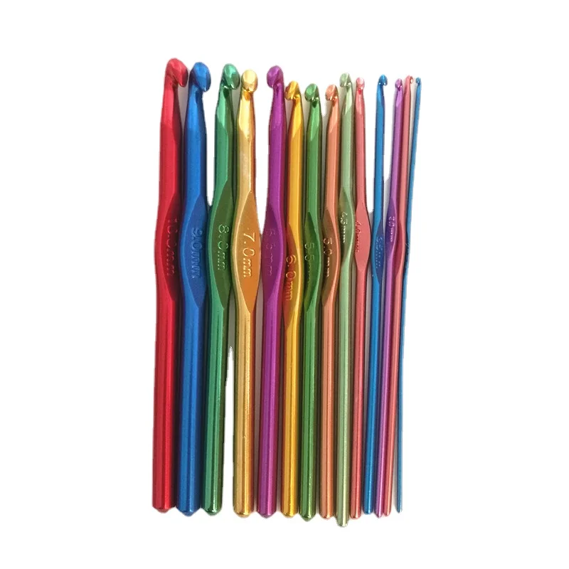 

High Quality 14pcs/set Aluminum Knitting Needle Colorful Crochet Hook Needle For Weave Craft Yarn 14 Size Weaving Tools