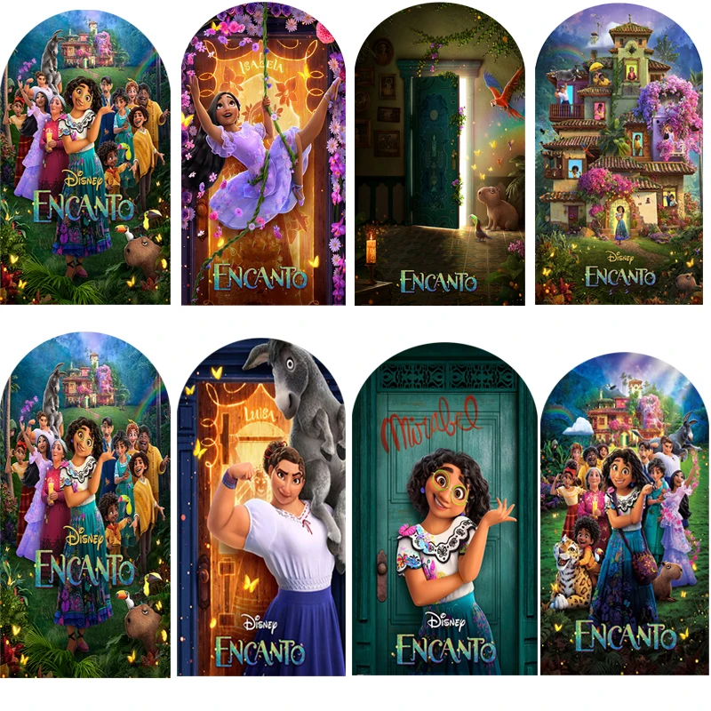 

Disney Encanto Kids Party Backdrop Photobooth Cloth Children Birthday Arch Wall Decoration Cover Doubleside Print Elastic Fabric