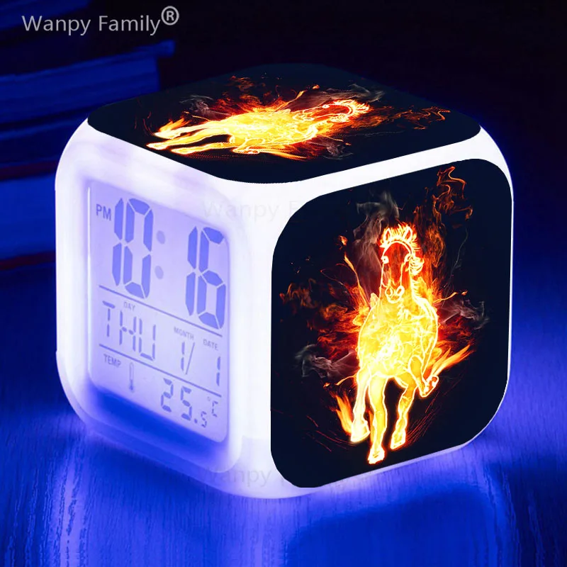 7 Color Changing Flame Horse LED Alarm Clock Boys Girsl Toys