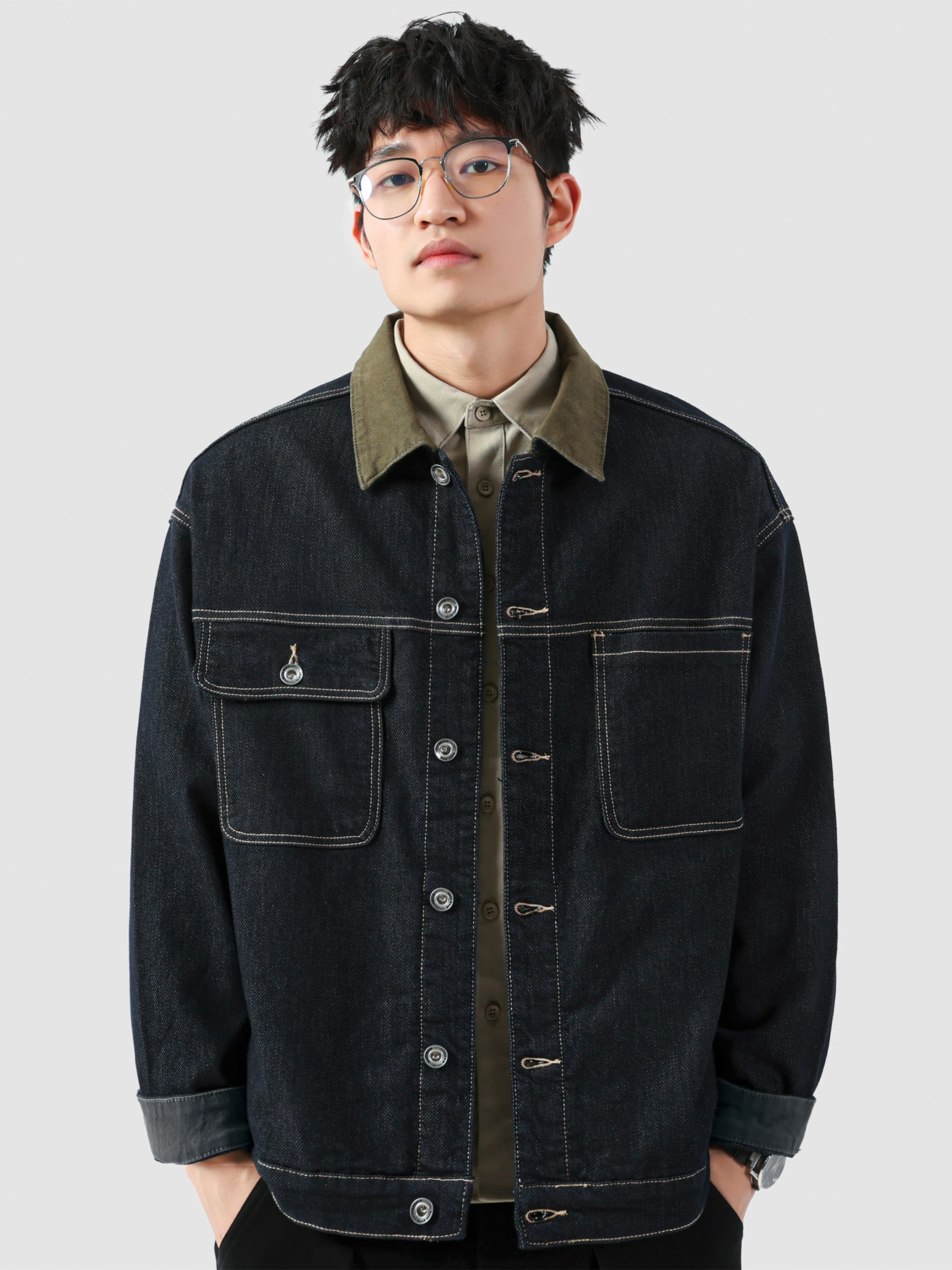 NinPure Premium Vintage Washed Denim Jacket Men's Loose Casual Workwear Coat American Leisure Sle Spring Autumn Cotton Poly...