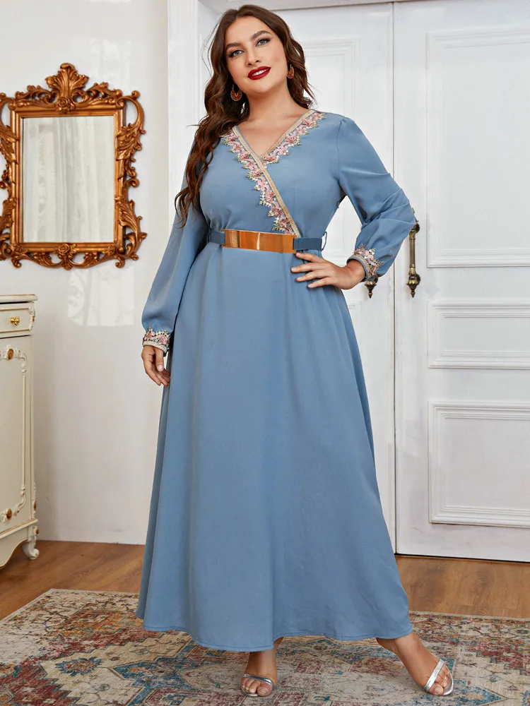 

TOLEEN Large Plus Size Women Elegant Maxi Evening Dresses 2022 Spring Blue Long Sleeve Party Oversized Muslim Festival Clothing