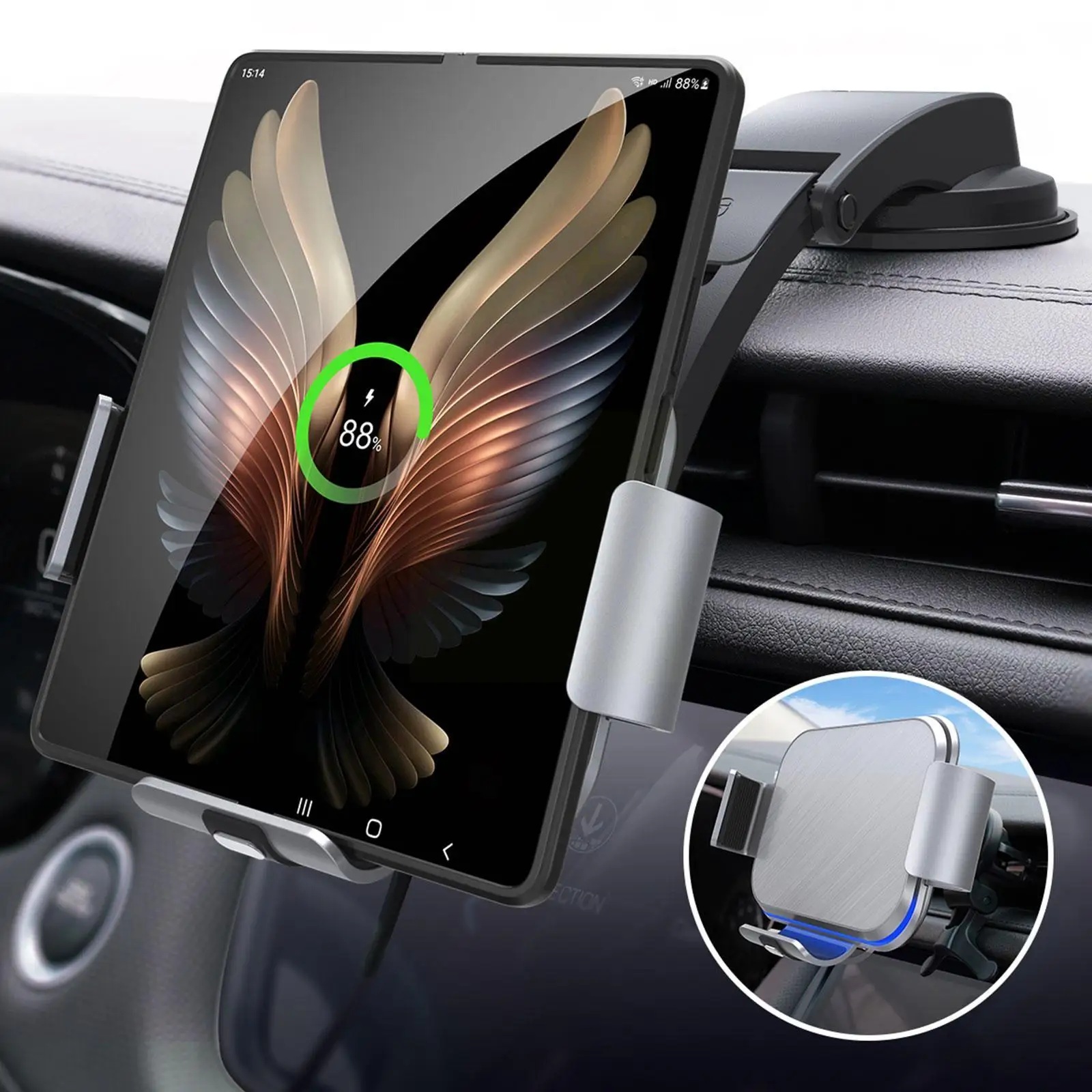 

For Galaxy Z Fold 4 3 2 Phone Holder For Car Dual Coil Wireless Charger For Samsung W22 W21 Foldable Phone Fast Charging T4U6