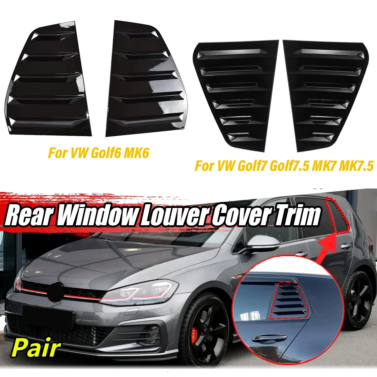 

For VW Volkswagen Golf6 MK6 Golf7 Golf7.5 MK7 MK7.5 GTI GTD R R-Line Car Side Rear Window Shutter Cover Trim Blinds Louver Vent