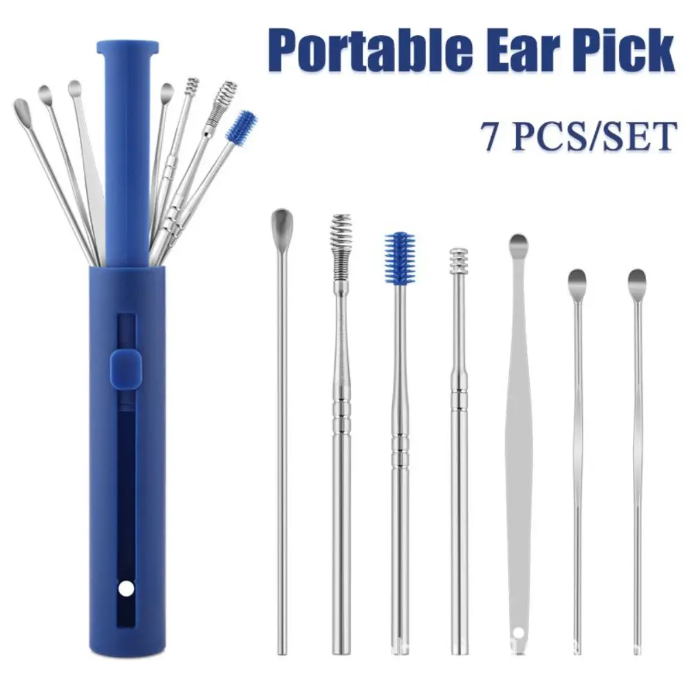 

7Pcs Ear Curette Kit Stainless Steel Portable Ear Spoones Ear Wax Pickers Earwax Remover Ear Care Tool