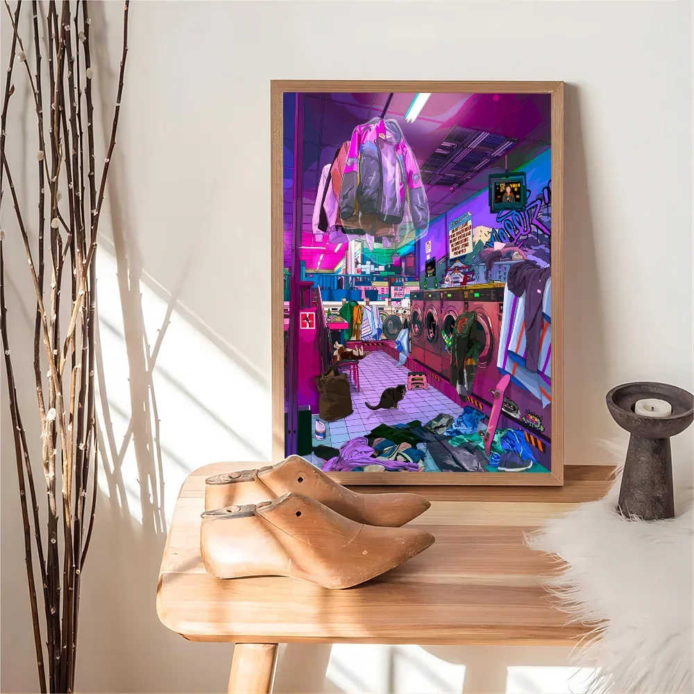 Ночная неоновая городская Уличная эстетика 80-х иллюстрация самоклеящиеся