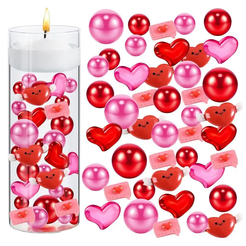 

86PCS Valentines Day Vase Filler Decorations Floating Valentine's Candles AcrylicHeart Rose Vase Filler Red Pink Floating Pearls