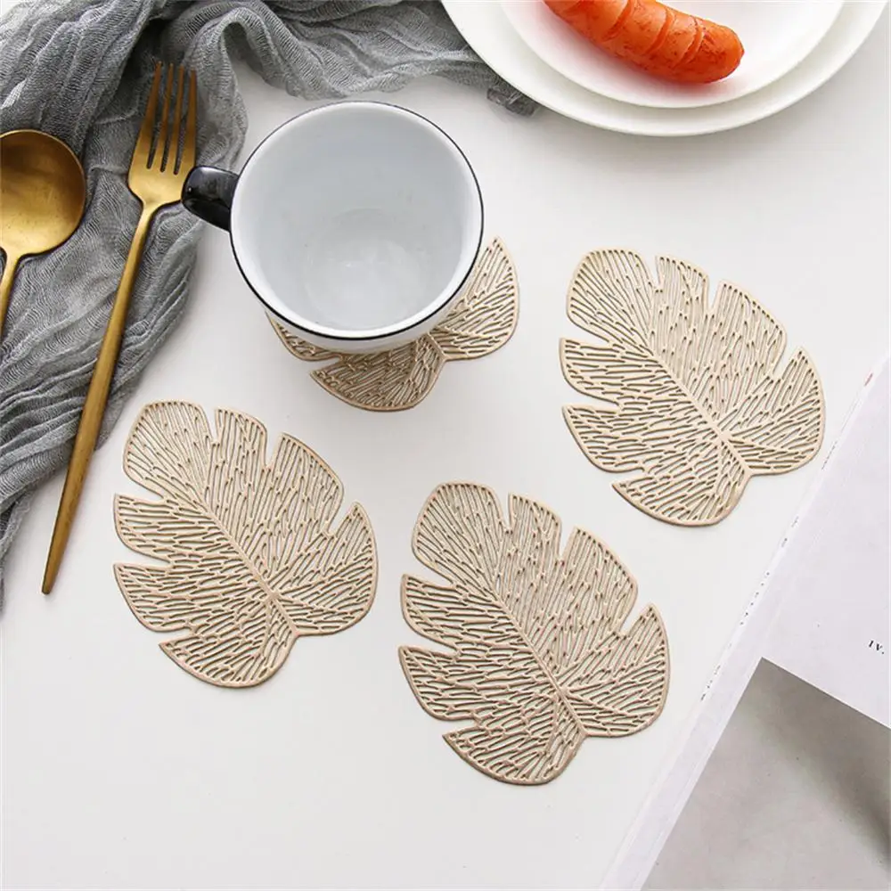 

Kitchen Tool Creative Cup Mat Dinner Plate Mats Insulation Pad Pvc Placemat 1pcs Heart Leaf Shape Mats Luxury Coasters