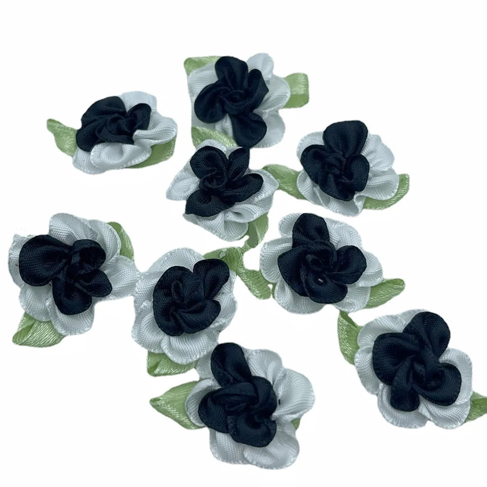 

10 шт./упак. 1 "25 мм черный Цвет 2 тона из атласной ленты банты с цветами аппликации поделки Craft Свадебные украшения Mix Цвет D075BLA