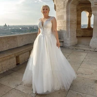 aviana plus size lace appliqu%c3%a9 sweep train wedding dress for women tank sleeves button backtulle bridal gown robe de mari%c3%a9e