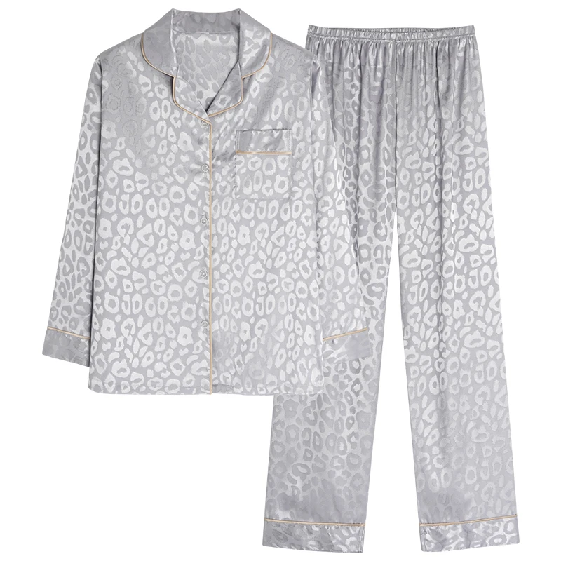 2022 spring and summer long sleeve trousers silk cardigan pajamas men's air conditioning room ice silk home clothing cool suit