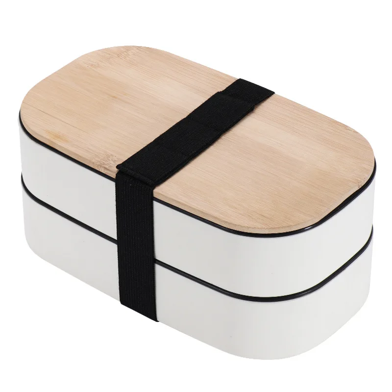 

1pc Double Layer Lunch Box with Compartment 1pc Dip Box Wooden Style Bento Box Tableware Food Fruit Container Box