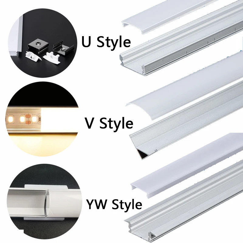 5/10/20Pcs U/V/YW Style Shaped 50cm Silver Aluminium LED Bar Light Channel Holder Cover DIY For LED Strip Light Bar Cabinet Lamp