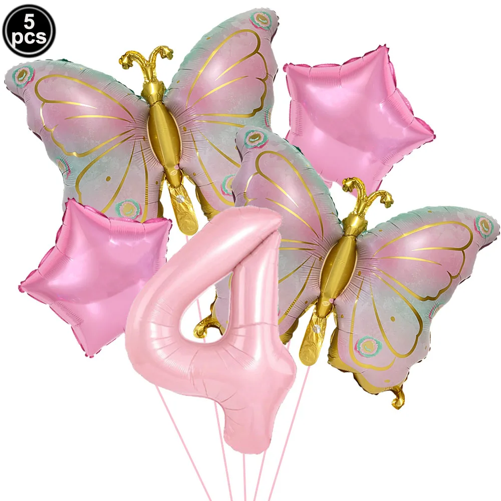 5 шт. розовые фольгированные шары-бабочки 32 дюйма
