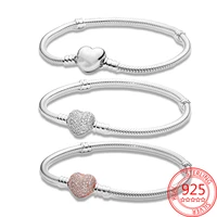 s925 sterling silver series bracelet heart clasp snake chain bracelet bangle fit diy charm boutique fashion jewelry