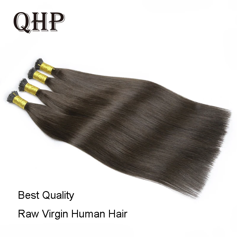 

QHP Nano Ring Hair Extensions 100% Raw Virgin Human Hair for Women Pre Bonded Straight Hair Capsule Natural Color Brazilian 50pc