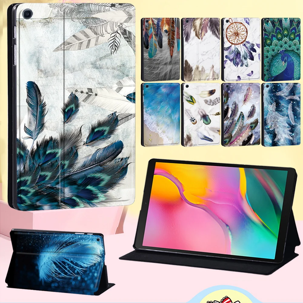 

For Samsung Galaxy Tab S5e T720 T725 10.5/Tab S6 Lite 10.4 P610 P615/Tab A A6 10.1 T580 T585 Feather Pattern Flip Tablet Case
