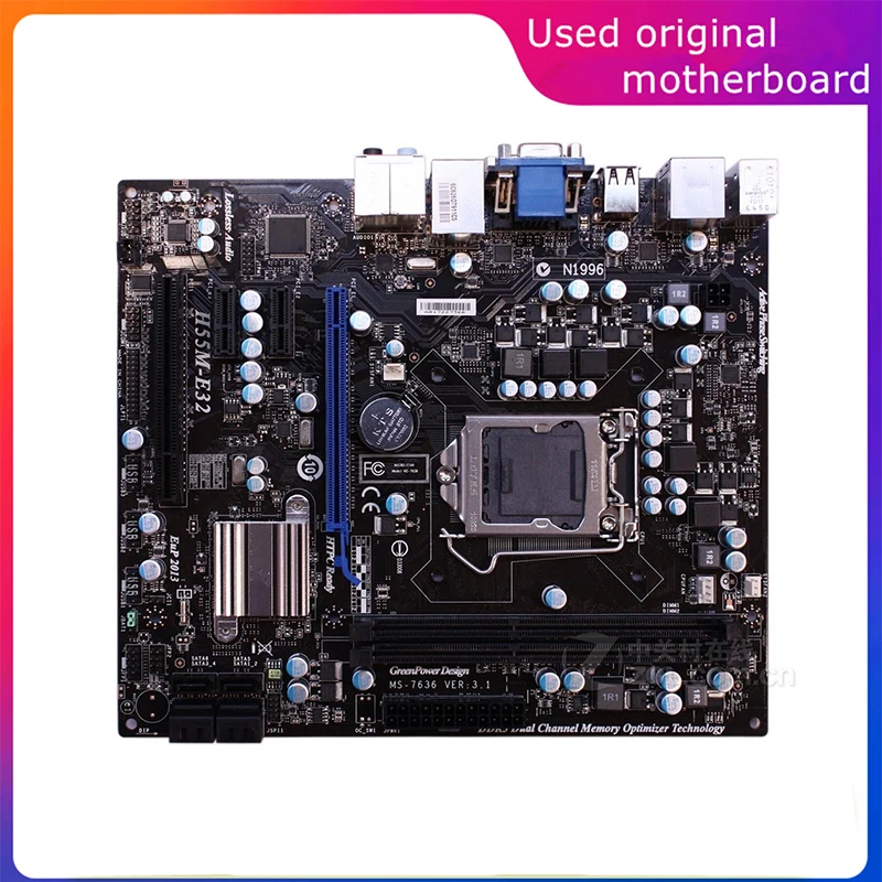 Б/у материнская плата LGA 1156 для Intel H55 H55M-E32 компьютера USB2.0 SATA2 DDR3 8G десктопная материнская плата