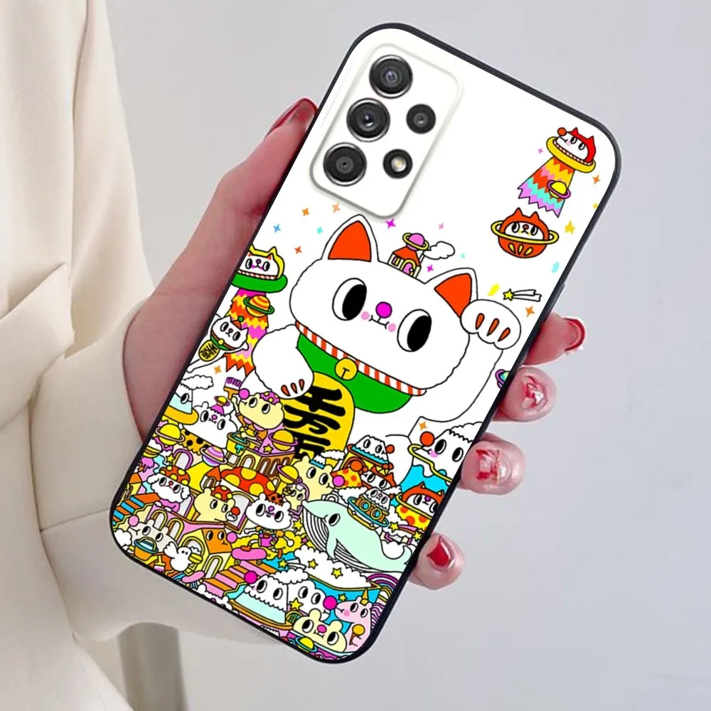 Lucky Cat Phone Case For Samsung S24 S21 S22 S23 S30 Ultra S20 Plus Note 10 9 5G Black soft silicone case