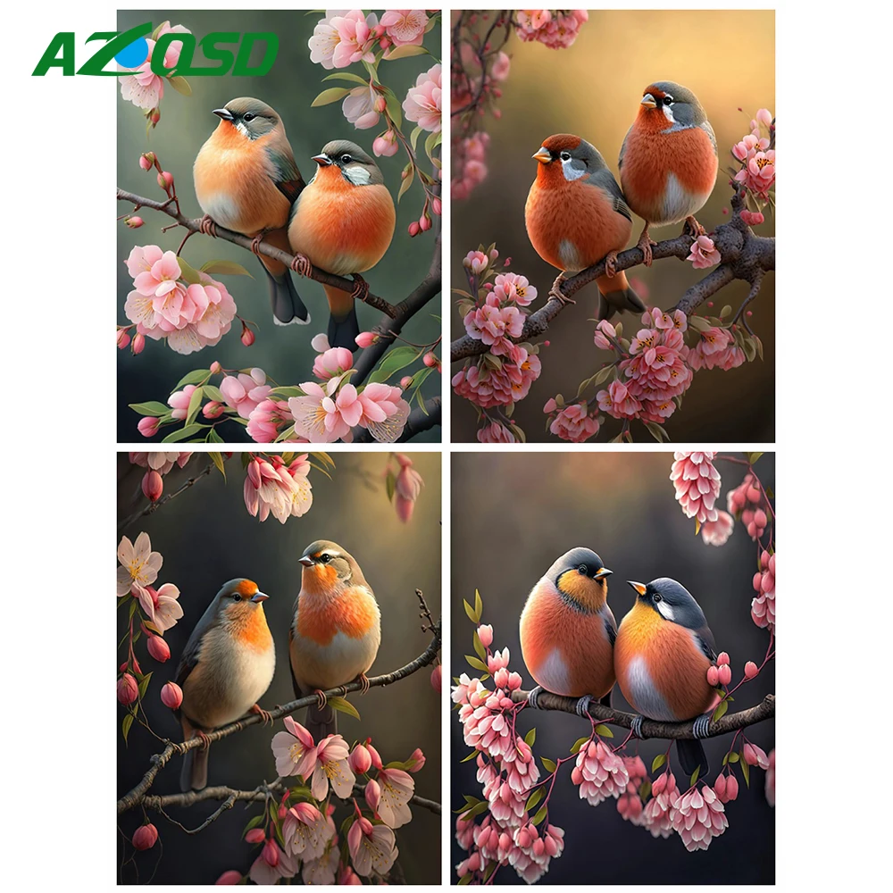 

AZQSD полная алмазная вышивка птицы вышивка крестом алмазная мозаика животные картина из страз живопись персиковые цветы декор для дома