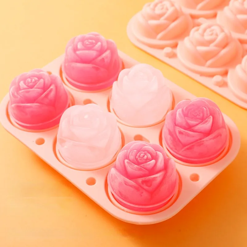 

6-Grid Rose Ice Cube Tray with Lid Silicone Mold DIY Rose Ice Ball Ice Cube Maker Jelly Ice Cream Silicone Mold Kitchen Gadget